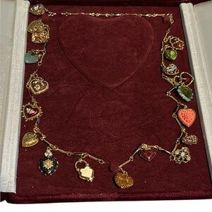 Joan Rivers Hearts and Flowers romantic 19 charms necklace, 25", extremely rare
